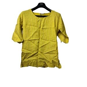 Lungo L'Arno Italy Linen Top Tunic Small Mustard Yellow Stripes 3/4 Sleeve NWT